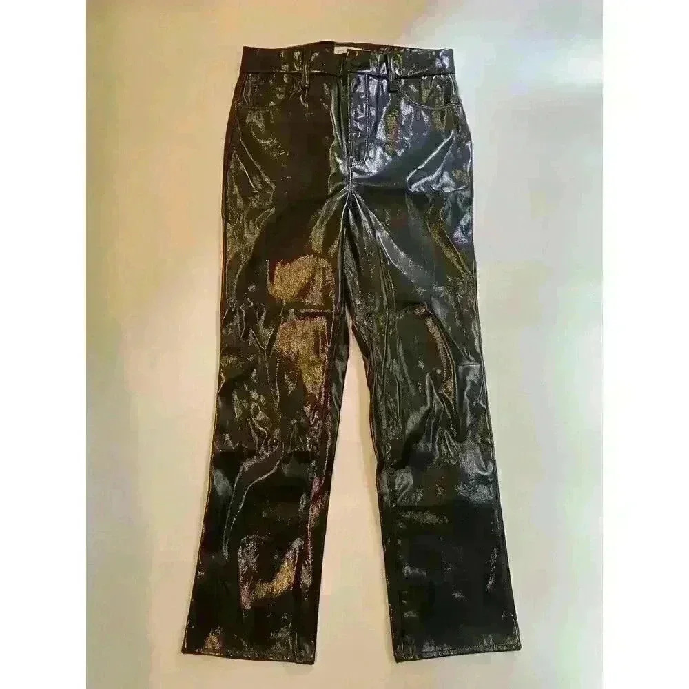 Good American Good 90s Vinyl Pants Womens Black High Waist Trousers 6/28‎